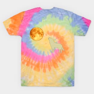 Wolf Howling At Orange Full Moon T-Shirt